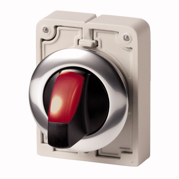 Illuminated selector switch actuator, RMQ-Titan, With thumb-grip, maintained, 2 positions (V position), red, Metal bezel image 1