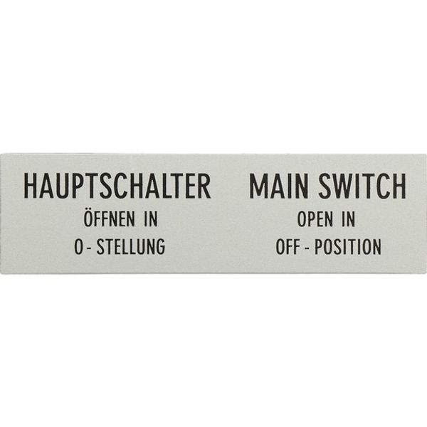 Clamp with label, For use with T5, T5B, P3, 88 x 27 mm, Inscribed with standard text zOnly open main switch when in 0 positionz, Language German/Engli image 1