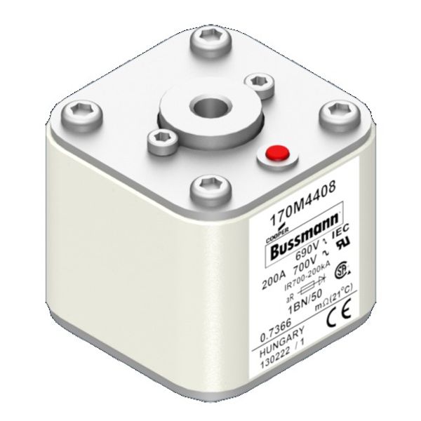 Fuse-link, high speed, 200 A, AC 690 V, size 1, 53 x 69 x 51 mm, aR, IEC, UL, single indicator image 2