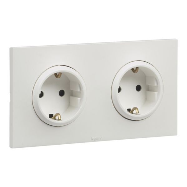 Double 2P+E schuko socket with eclips screw terminal 2 posts Urbano white finish image 1