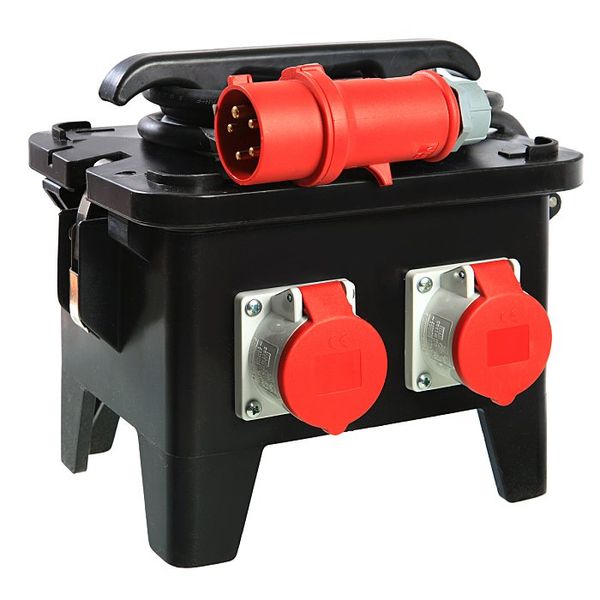 Combination Unit PROTEK 400V/16AIn: CEE plug 400V/16A with 2m H07RN-F 3G2,5Out:4 Schuko sockets 230V/16A, 2PE2 CEE sockets 400V/16A, 5poleProtection: 1 RCB 40A, 30mAmodule for conductor monitoring image 1