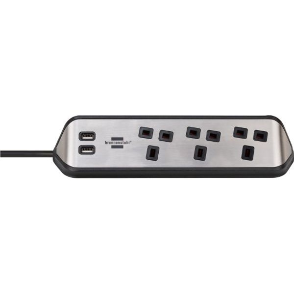 brennenstuhl®estilo corner extension lead with 2x USB charging function 3-way & 2x USB  silver/black *BS* image 1