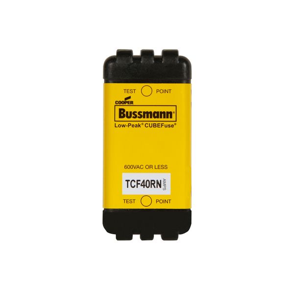 Eaton Bussmann series TCF fuse, Finger safe, 600 Vac/300 Vdc, 40A, 300 kAIC at 600 Vac, 100 kAIC at 300 Vdc, Non-Indicating, Time delay, inrush current withstand, Class CF, CUBEFuse, Glass filled PES image 1