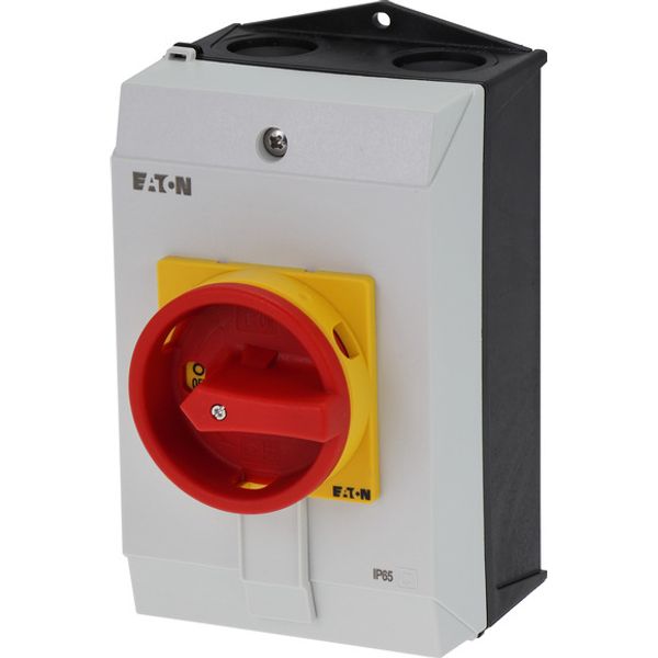 Main switch, P1, 40 A, surface mounting, 3 pole, 1 N/O, 1 N/C, Emergency switching off function, With red rotary handle and yellow locking ring, Locka image 3