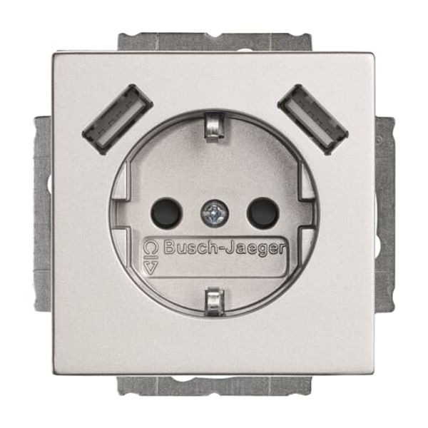 20 EUCB2USB-83-500 Socket insert Protective contact (SCHUKO) with USB AA aluminium silver - 63x63 image 1