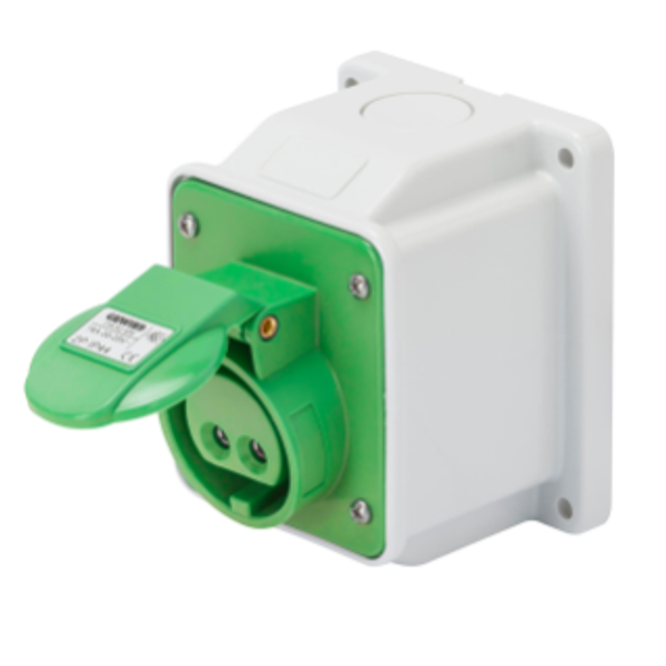 10° ANGLED SURFACE-MOUNTING SOCKET-OUTLET - IP44 - 3P 32A 20-25V and 40-50V 401-500HZ - GREEN - 11H - SCREW WIRING image 1