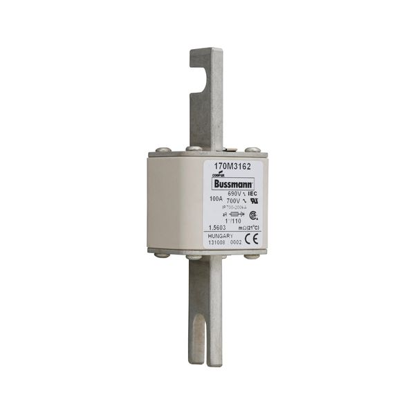 Fuse-link, high speed, 100 A, AC 690 V, compact size 1, 45 x 45 x 134 mm, aR, DIN, IEC, single indicator image 2