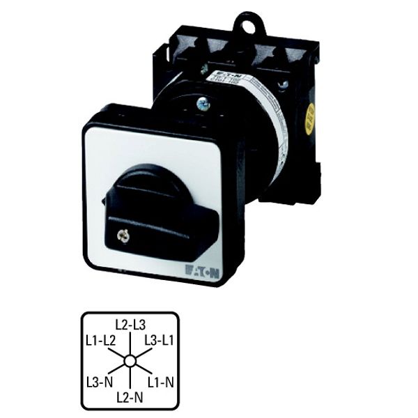 Voltmeter selector switches, T0, 20 A, rear mounting, 3 contact unit(s), Contacts: 6, 60 °, maintained, Without 0 (Off) position, Phase/Phase-Phase/N, image 1