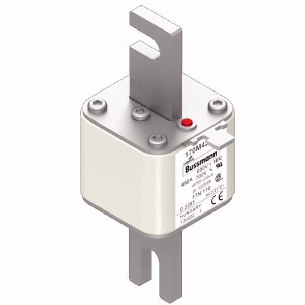 Fuse-link, high speed, 450 A, AC 690 V, DIN 1, 53 x 66 x 138 mm, aR, DIN, IEC, type T indicator image 3