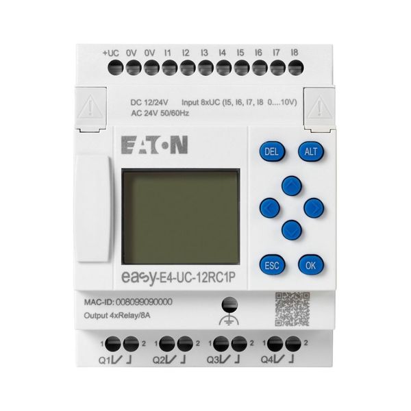 Control relays easyE4 with display (expandable, Ethernet), 12/24 V DC, 24 V AC, Inputs Digital: 8, of which can be used as analog: 4, push-in terminal image 6
