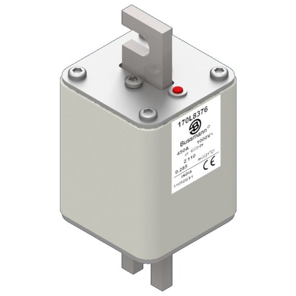 Fuse-link, high speed, 450 A, AC 1000 V, Size 2, 61 x 61 x 141 mm, aR, DIN, IEC, single indicator image 2