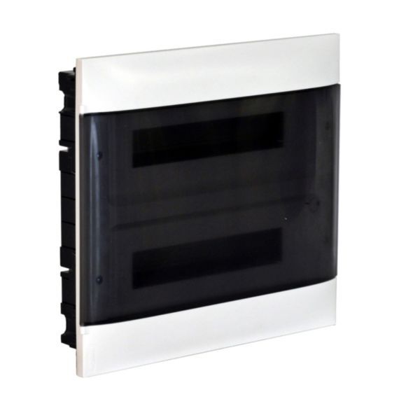 2X18 module recessed box - Smoked door - Without terminal block - Masonry wall image 1