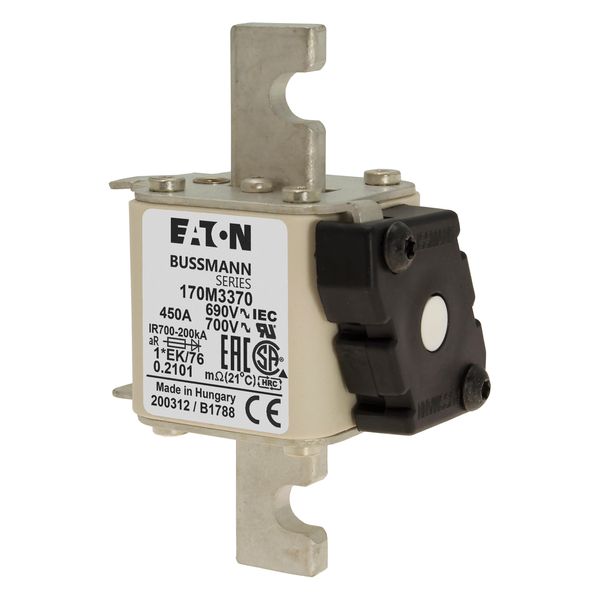 Fuse-link, high speed, 450 A, AC 690 V, compact size 1, 45 x 59 x 102 mm, aR, IEC, UL, single indicator image 13