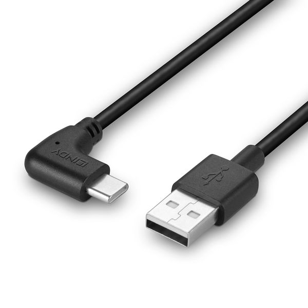 1m USB 2.0 Type A to C Cable, 90° Right Angle USB Type A Male to C Male image 1