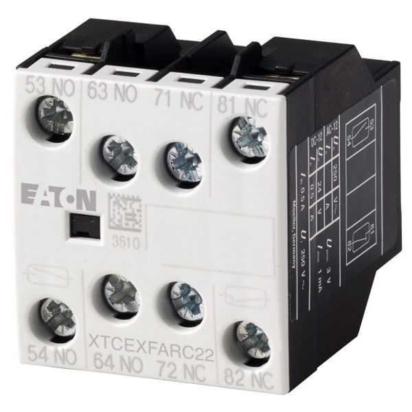 Auxiliary contact module, 4 pole, Ith= 16 A, 2 N/O, 2 NC, Microswitch, Front fixing, Screw terminals, DILA, DILM7 - DILM38 image 1