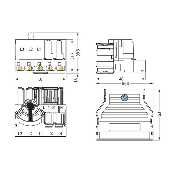 Three-phase to single-phase distribution connector with phase selectio image 5