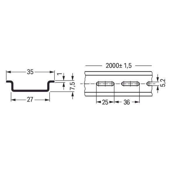 210-504 Steel carrier rail; 35 x 7.5 mm; 1 mm thick image 3