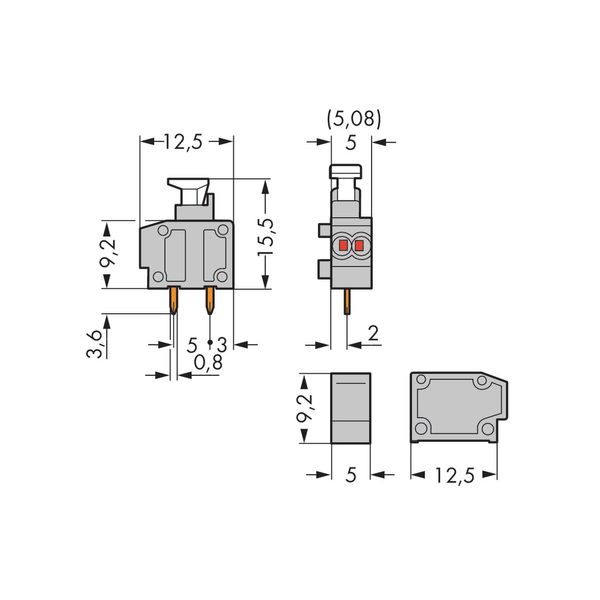 Stackable 2-conductor PCB terminal block push-button 0.75 mm² light gr image 1