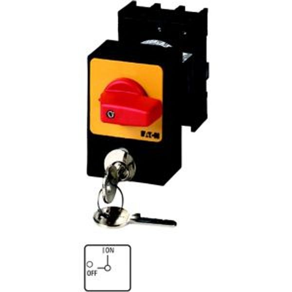 Panic switches, P1, 32 A, flush mounting, 3 pole, with red thumb grip and yellow front plate, Cylinder lock SVA image 2