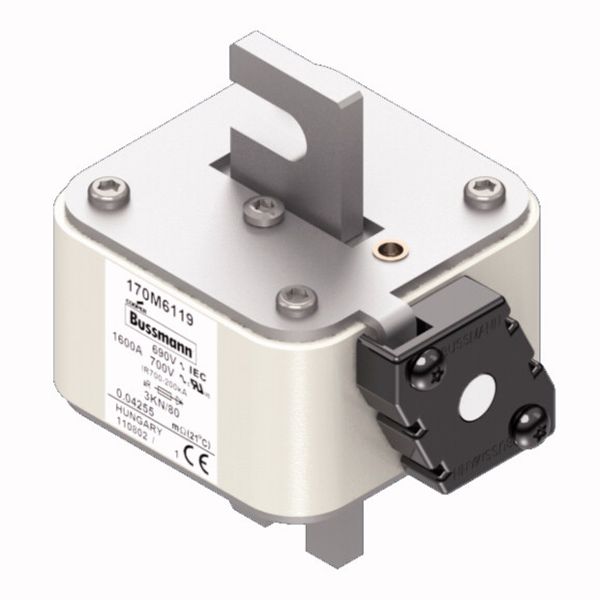 Fuse-link, high speed, 1600 A, AC 690 V, DIN 3, 76 x 92 x 109 mm, aR, DIN, IEC, single indicator image 2