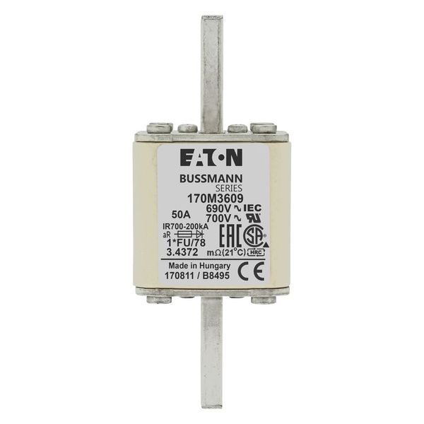 Fuse-link, high speed, 50 A, AC 690 V, compact size 1, 45 x 45 x 110 mm, aR, IEC, UL image 15