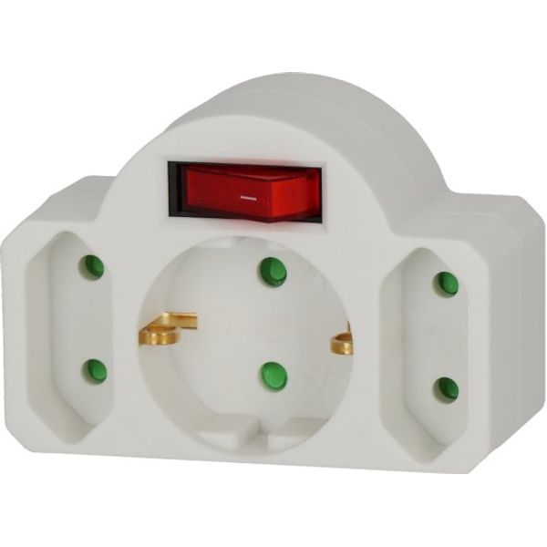 Adapter with ON/OFF switch and 2 + 1 sockets image 1