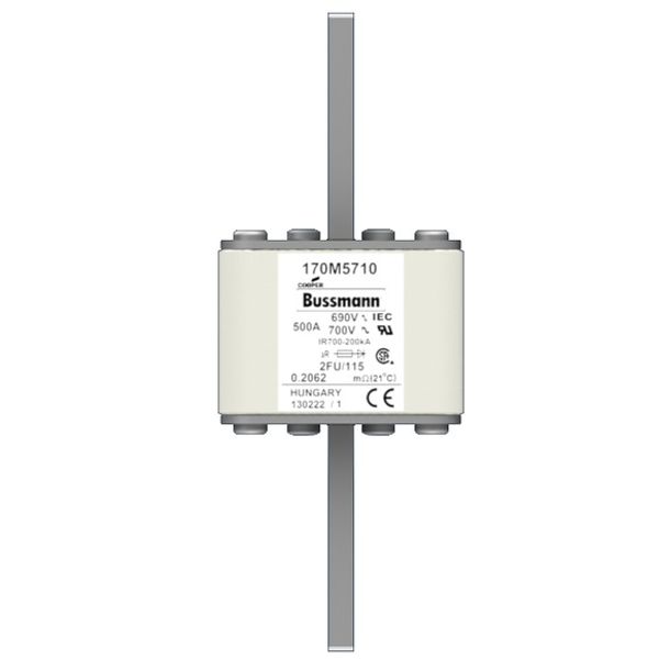 Fuse-link, high speed, 550 A, AC 690 V, size 2, 61 x 77 x 135 mm, aR, IEC, UL, no indicator, 115 mm centres image 1