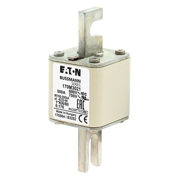 Fuse-link, high speed, 500 A, AC 690 V, compact DIN 1, 45 x 45 x 104 mm, aR, DIN, IEC, single indicator image 2