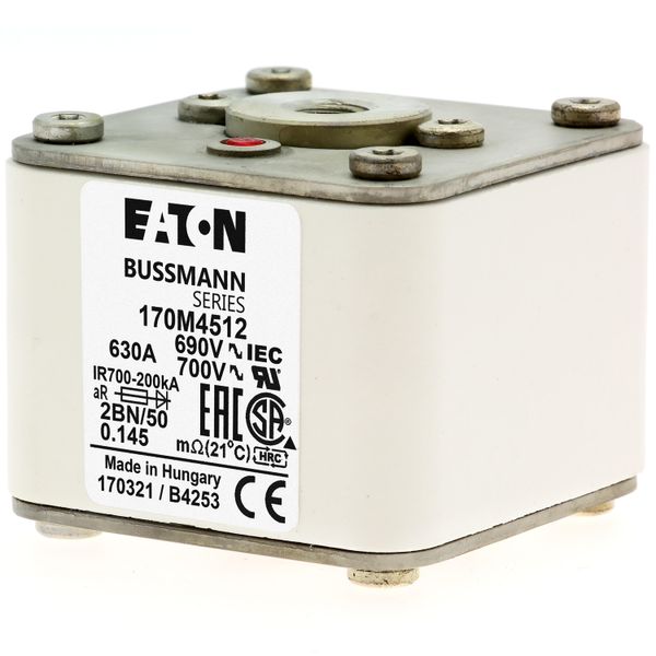 Fuse-link, high speed, 630 A, AC 690 V, size 2, 61 x 77 x 51 mm, aR, IEC, UL, single indicator, flush end, M10 image 11