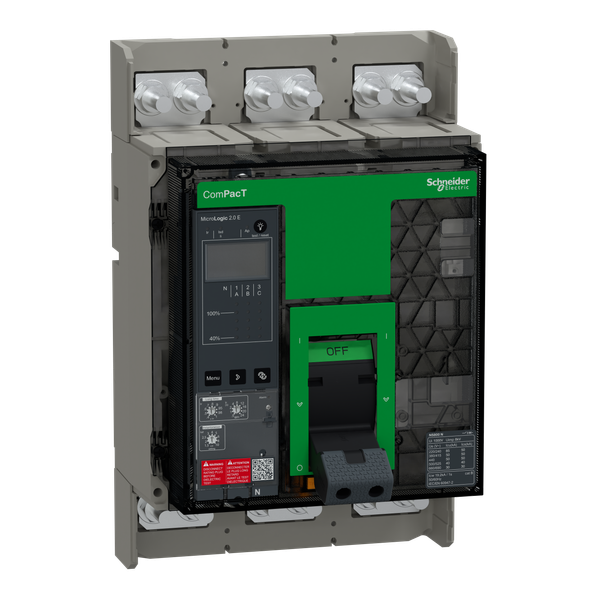 Circuit breaker, ComPacT NS1250N, 50kA at 415VAC, 3P, fixed, manually operated, MicroLogic 2.0E control unit, 1250A image 1