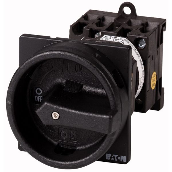 Main switch, T0, 20 A, rear mounting, 1 contact unit(s), 1 pole, STOP function, With black rotary handle and locking ring, Lockable in the 0 (Off) pos image 1