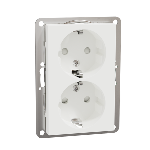 Exxact double socket-outlet centre-plate low earthed screwless white image 5