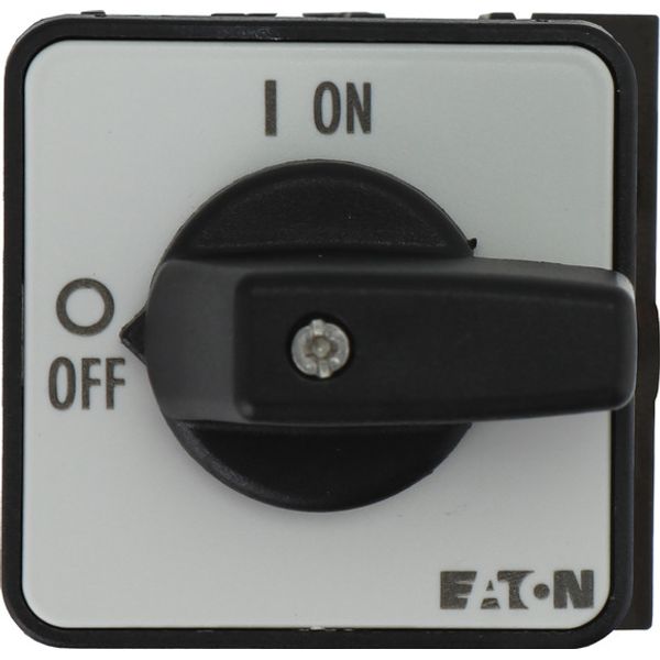 On-Off switch, P1, 40 A, rear mounting, 3 pole, 1 N/O, 1 N/C, with black thumb grip and front plate image 1