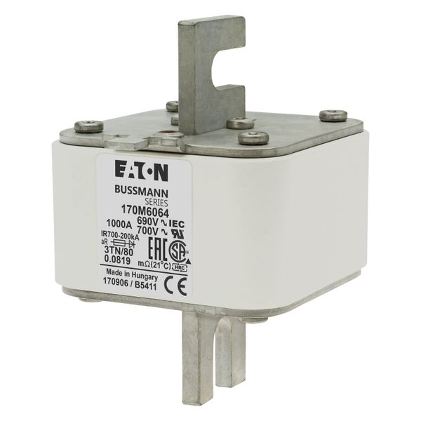 Fuse-link, high speed, 1000 A, AC 690 V, DIN 3, 76 x 90 x 109 mm, aR, DIN, IEC, single indicator image 5