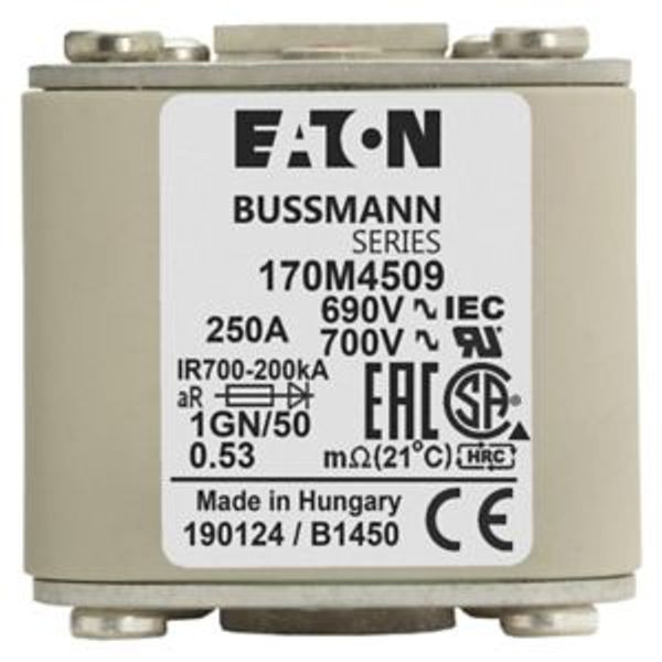 Fuse-link, high speed, 250 A, AC 690 V, size 1, 53 x 69 x 51 mm, aR, IEC, single indicator image 4