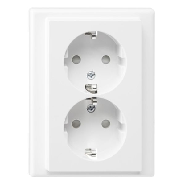 SCHUKO double socket-outlet, shuttered, screwless term., polar white, M-Smart image 2