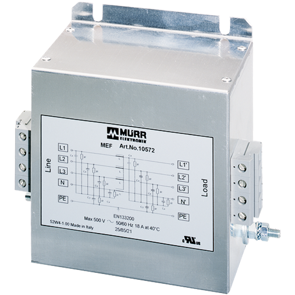 MEF EMC-FILTER 3-PHASE 1-STAGE WITH NEUTRAL I:36A U:4x500 VAC image 1