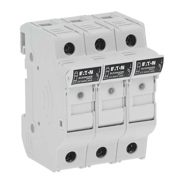 Fuse-holder, LV, 30 A, AC 600 V, 10 x 38 mm, CC, 3P, UL, indicating, DIN rail mount image 45