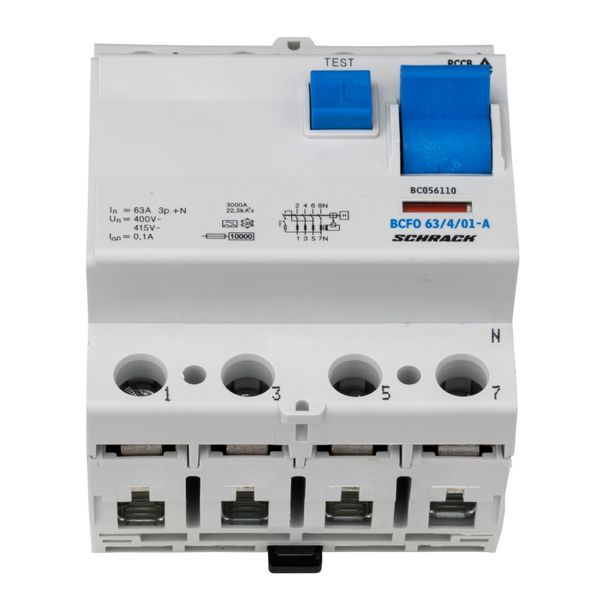 Residual current circuit breaker, 63A, 4-p, 100mA, type A image 1