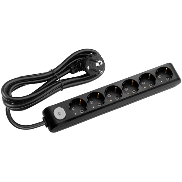 X-tendia Black Six Gang Socket Switch Earth Cable CP image 1