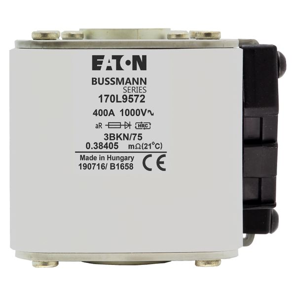 Fuse-link, high speed, 400 A, AC 1000 V, Size 3, 76 x 92 x 75 mm, aR, IEC, single indicator image 9