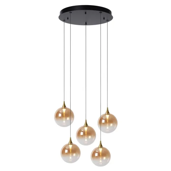 Lucide GISELA - Hanglamp - Ø 48 cm - LED Dimb. - 5x3,8W 2700K - Amber image 1