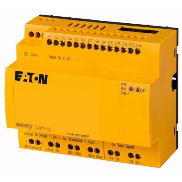 Safety relay, 24 V DC, 14DI, 4DO-Trans, 1DO relay, display, easyNet image 1