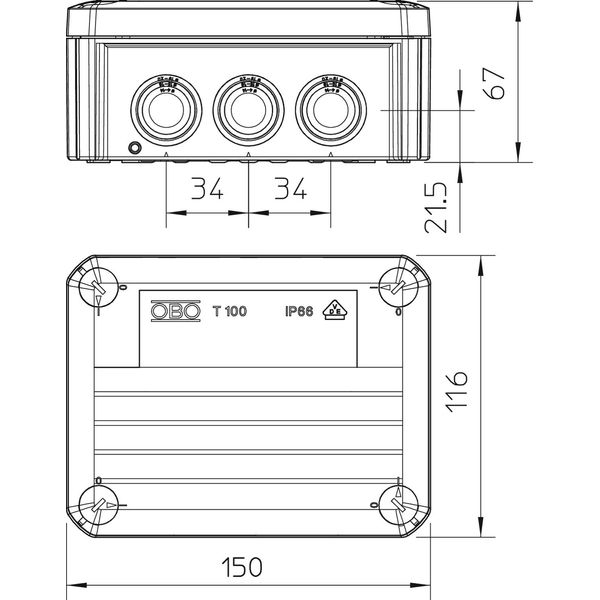 T 100 Junction box with entries 150x116x67 image 2