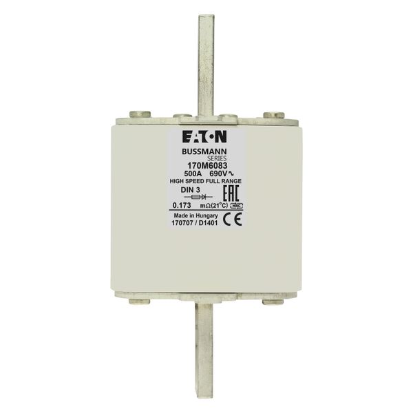 Fuse-link, high speed, 500 A, AC 690 V, DIN 3, 75 x 89 x 150 mm, gR, DIN, IEC, single indicator image 16