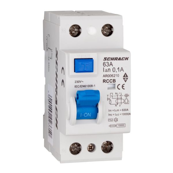 Residual Current Circuit Breaker 10kA, 63A, 2-pole, 100mA image 1