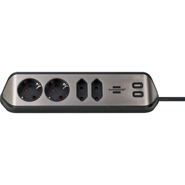 brennenstuhl®estilo Corner Socket strip 4-fold, 2x protective contact sockets, 2x Euro sockets, incl. USB charging function 1153590410 image 1