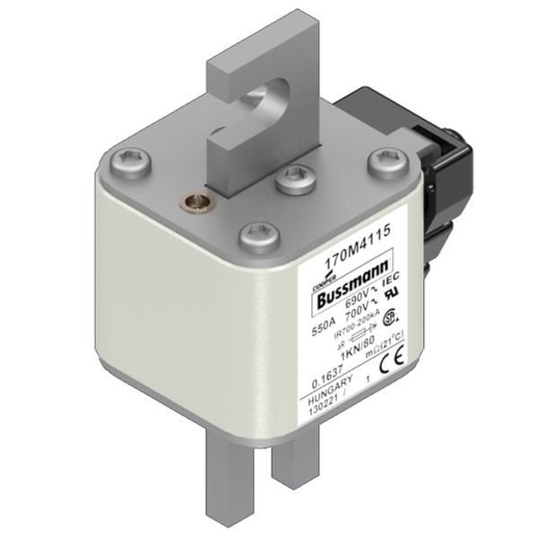 Fuse-link, high speed, 550 A, AC 690 V, size 1, 50 x 78 x 109 mm, aR, DIN, IEC, single indicator image 3