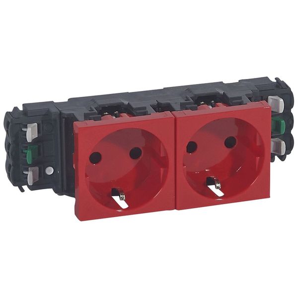 Socket Mosaic - 2 x 2P+E - for installation on trunking - automatic term - red image 2
