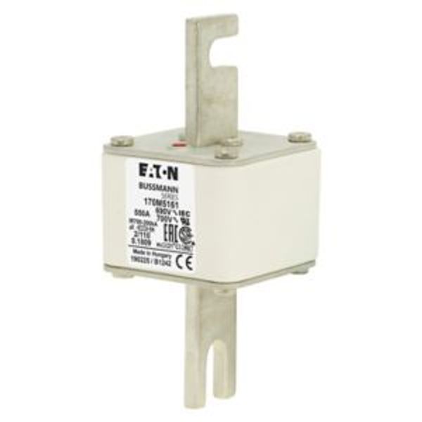 Fuse-link, high speed, 550 A, AC 690 V, DIN 2, 61 x 61 x 108 mm, aR, DIN, IEC, single indicator, 110 mm centres image 3